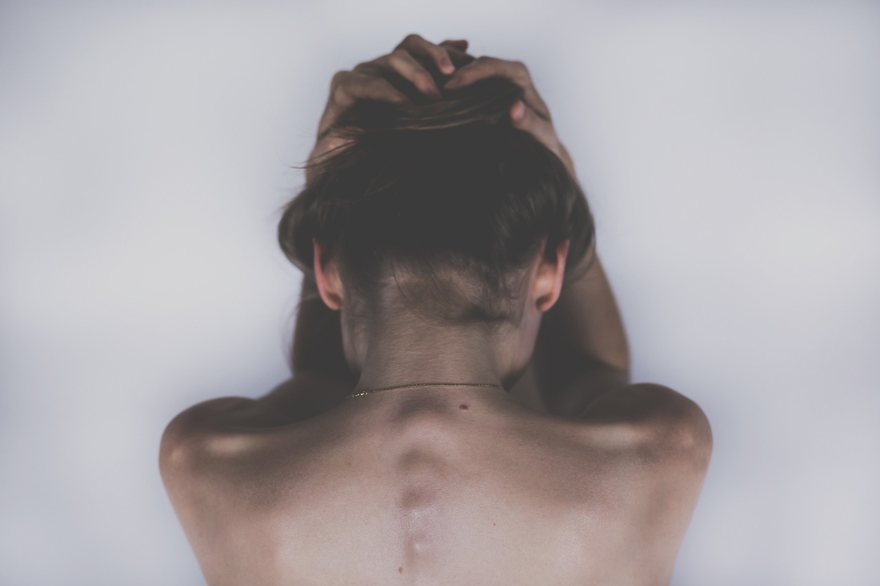 woman, sad, sad girl, depression, skin, headache, aching, body, spine, shoulders, back, hair, pain, girl, female